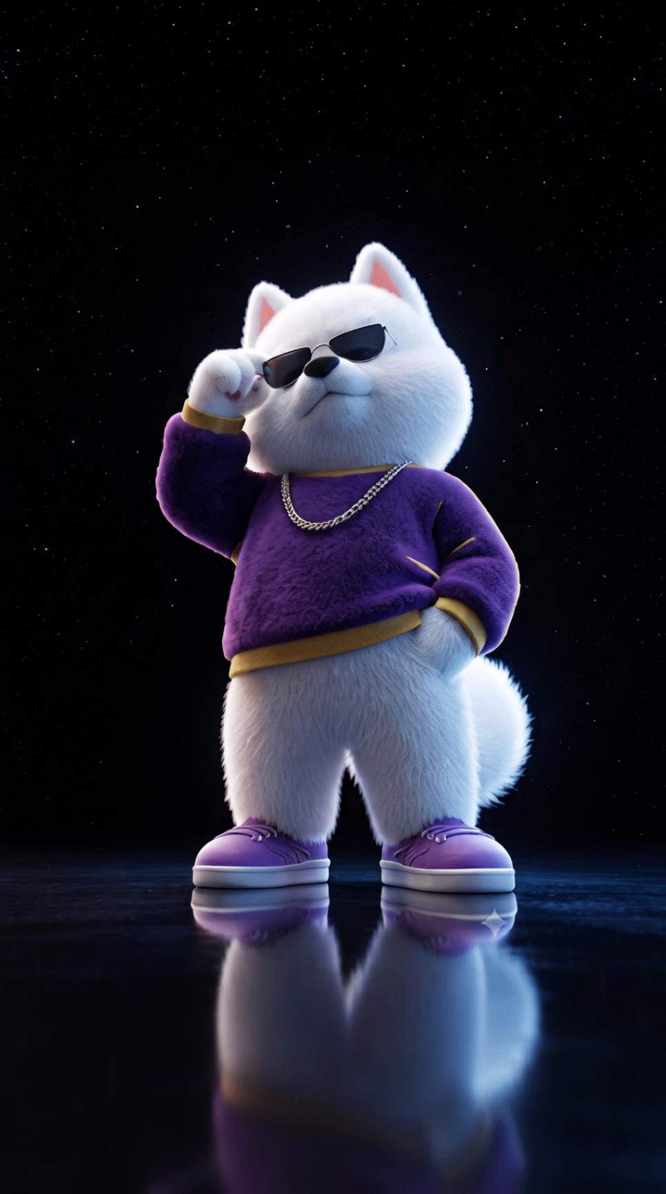 Fluffy White Cat Purple Drip