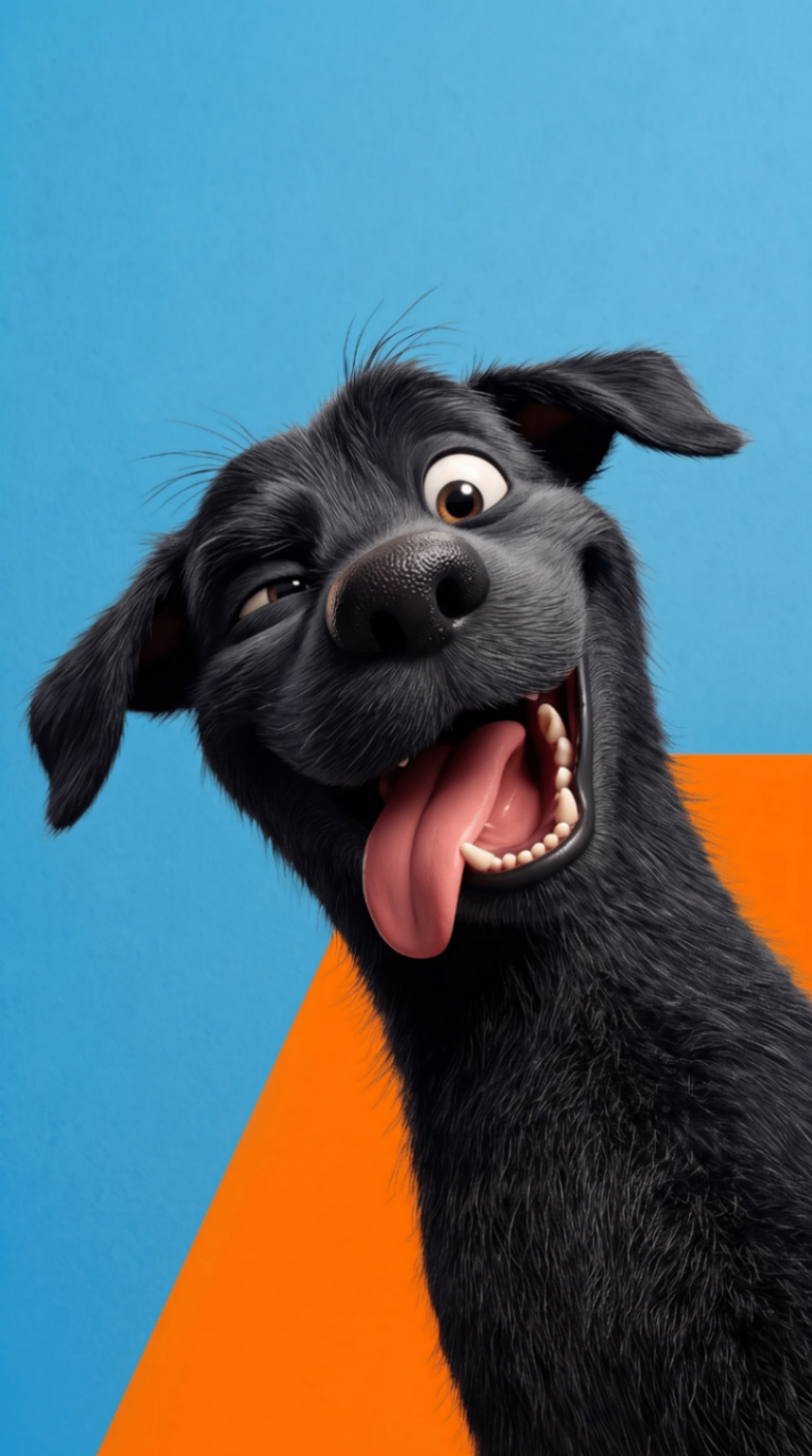 Goofy Black Dog Close-Up