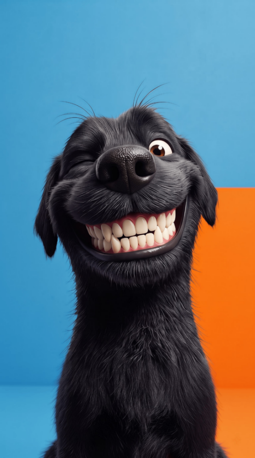 Goofy Black Dog Giant Smile