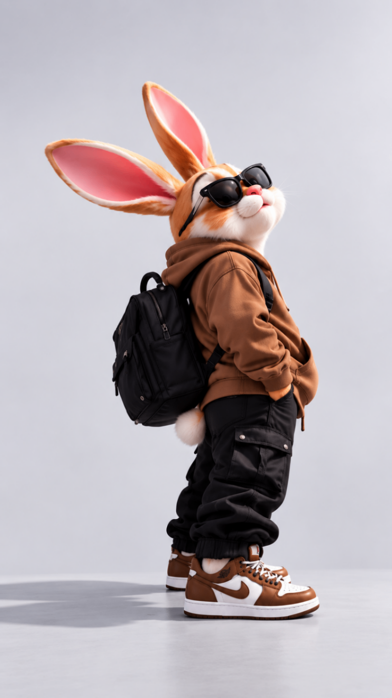 Streetwear Bunny in Brown Hoodie